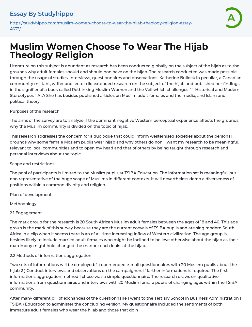 Muslim Women Choose To Wear The Hijab Theology Religion Essay Example