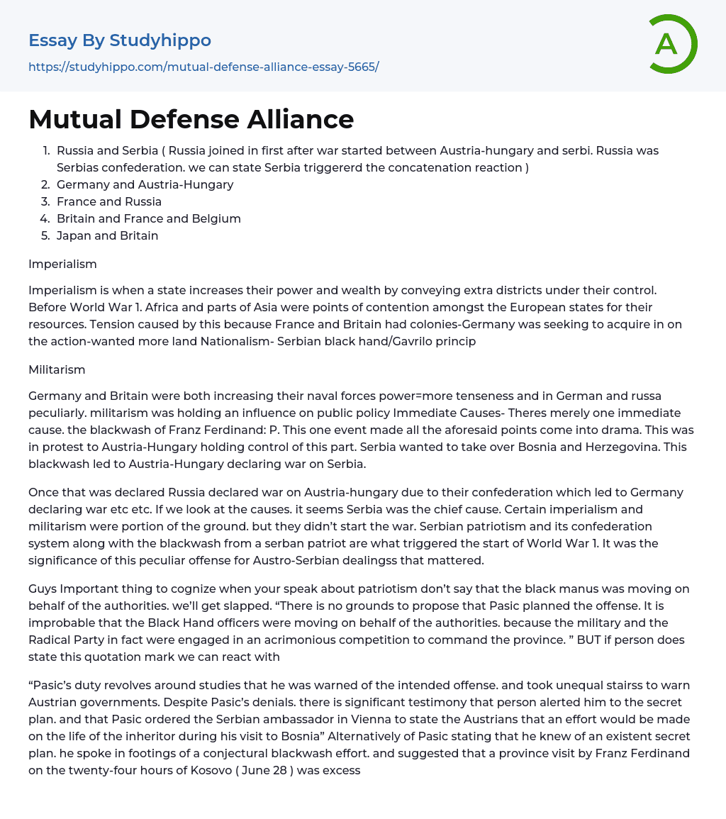 Mutual Defense Alliance Essay Example