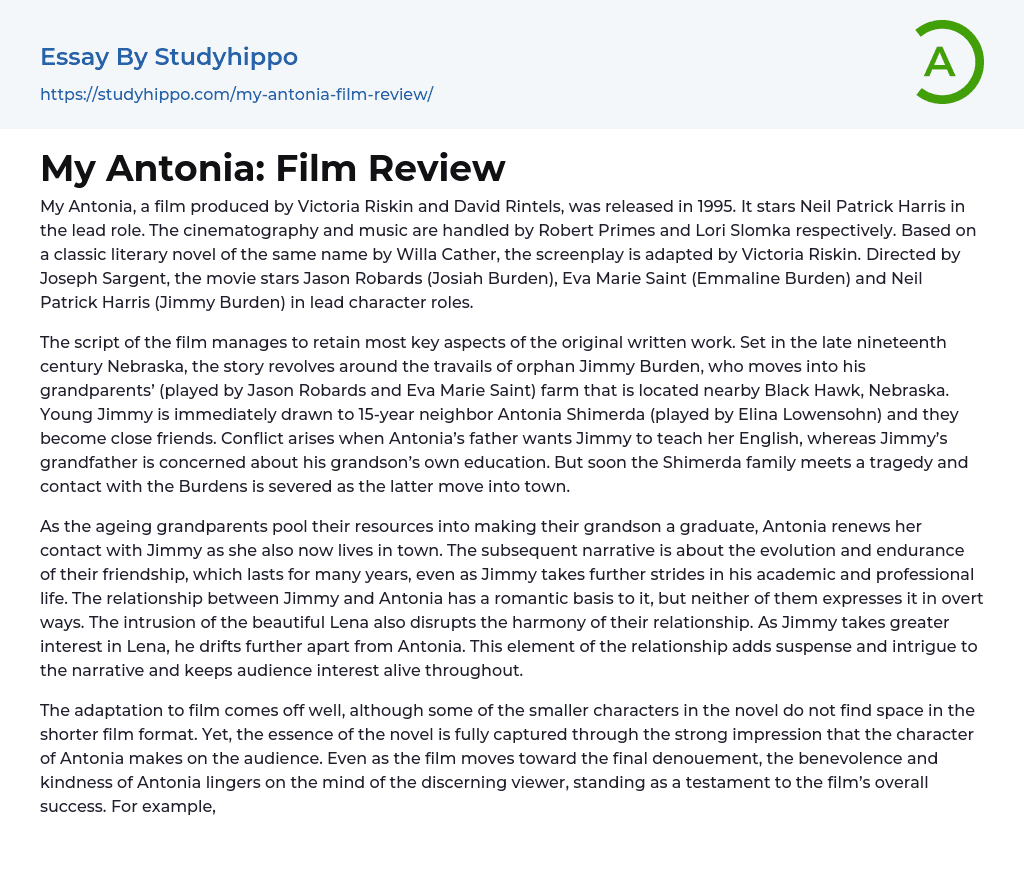 My Antonia: Film Review Essay Example