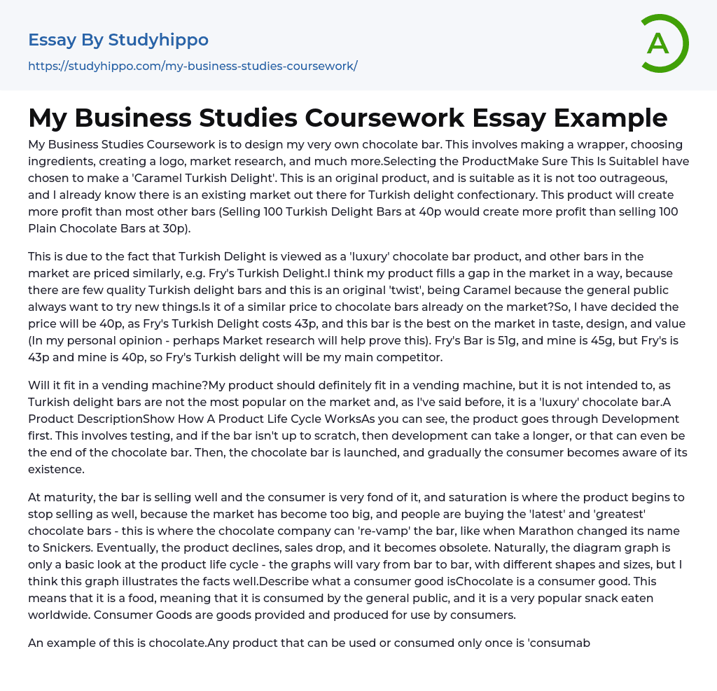 My Business Studies Coursework Essay Example