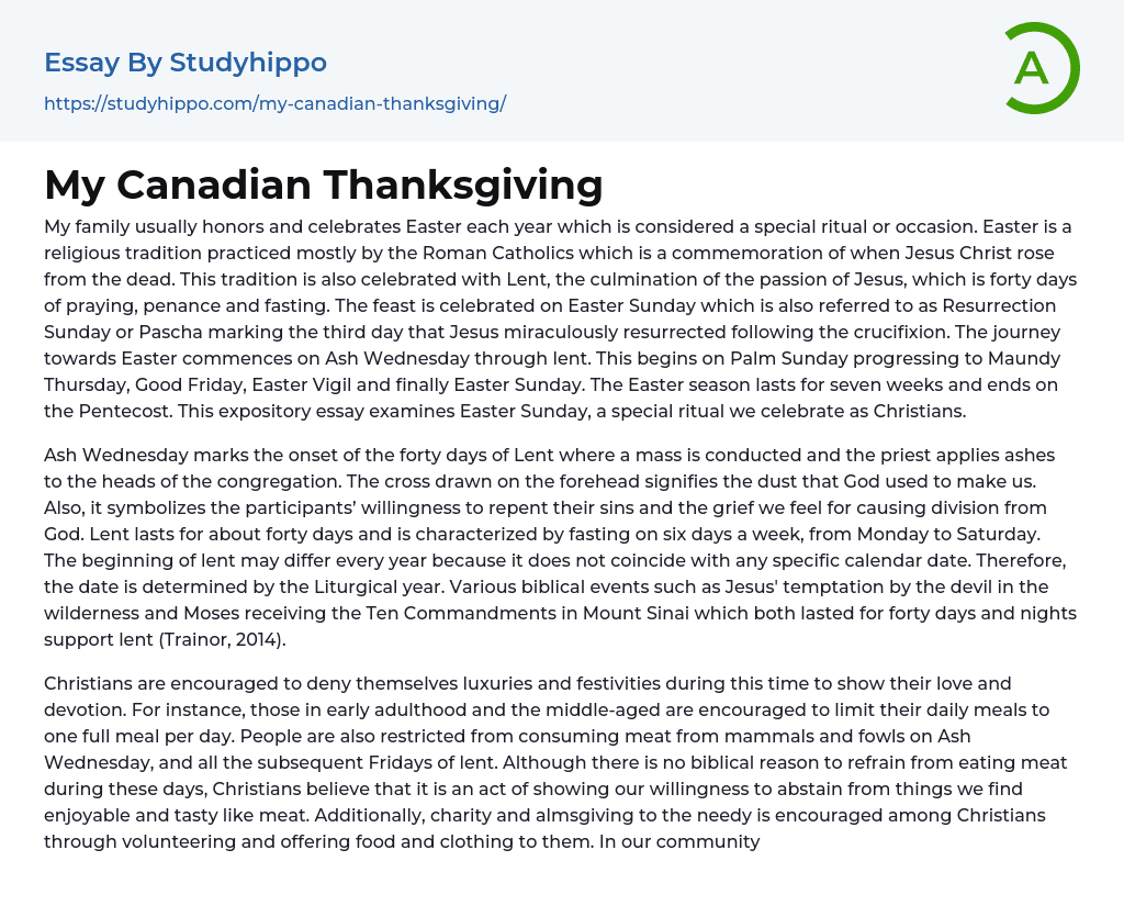 My Canadian Thanksgiving Essay Example