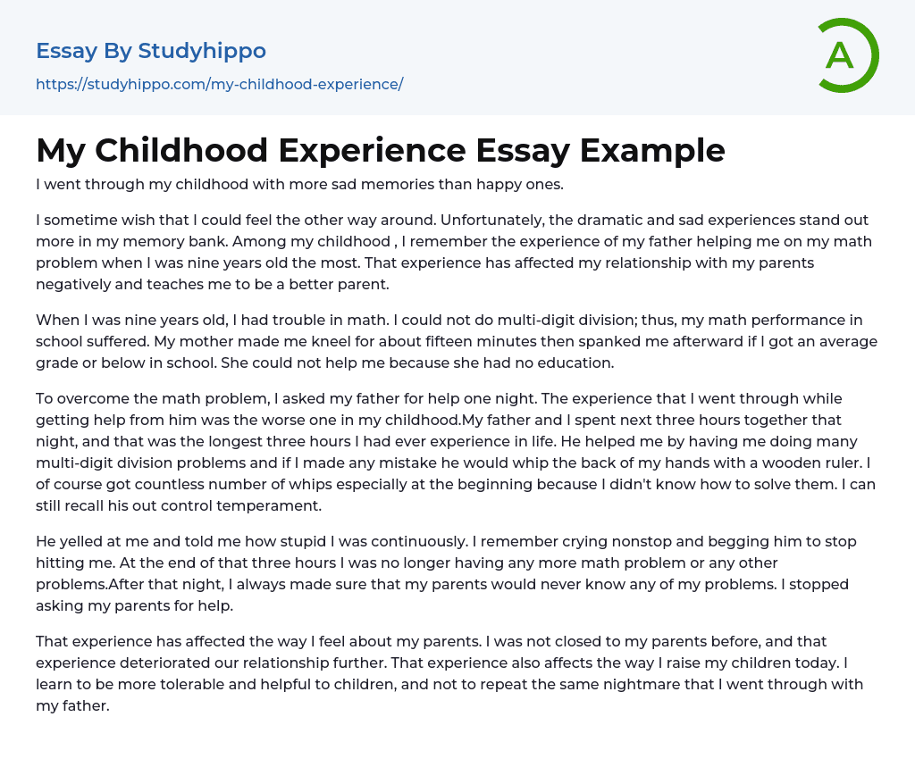 unforgettable childhood experience essay