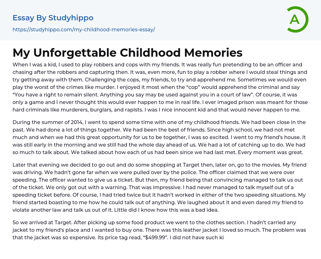 My Unforgettable Childhood Memories Essay Example