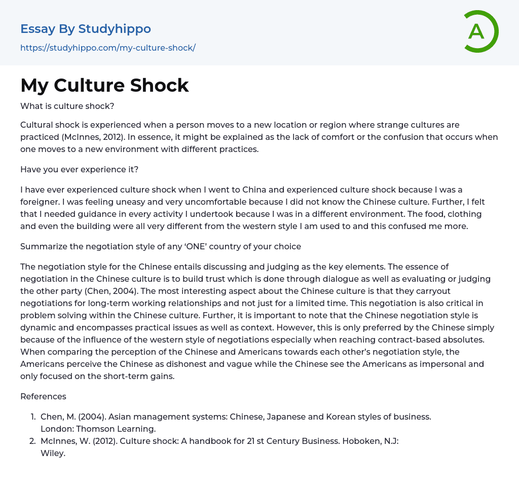 My Culture Shock Essay Example