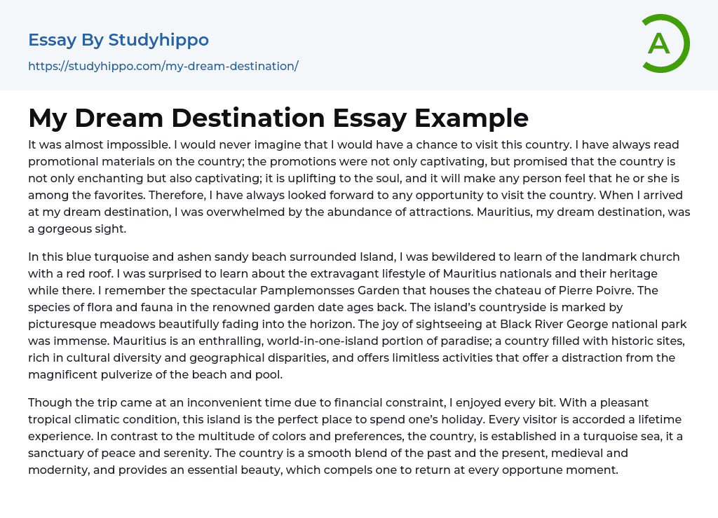 my dream destination essay 250 words