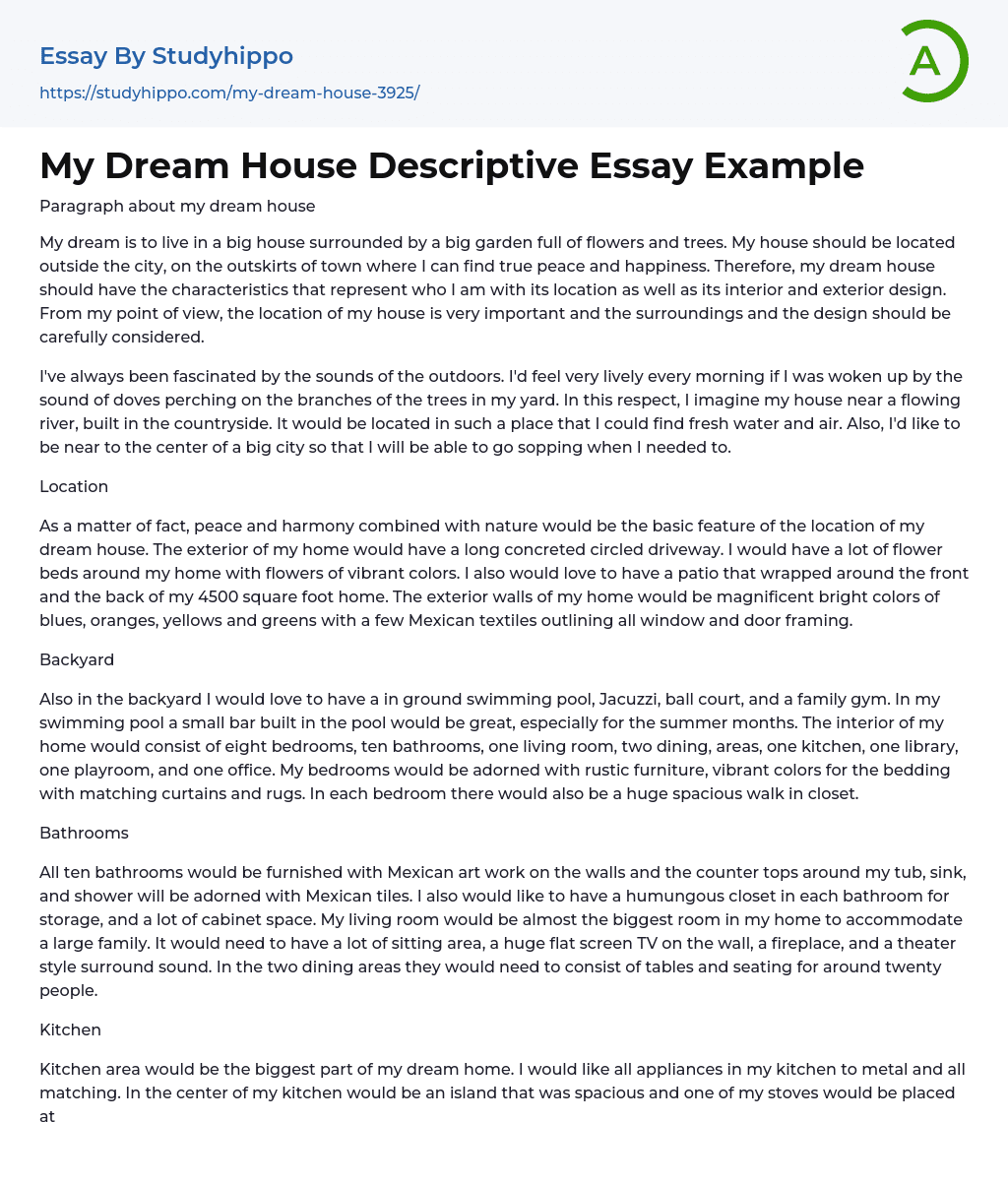 describe a dream house essay