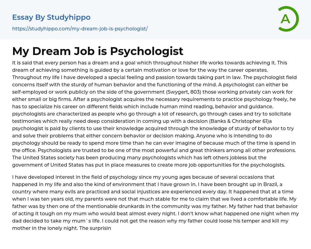 my dream job psychologist essay