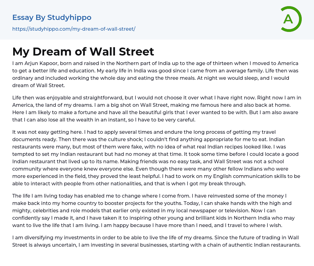 My Dream of Wall Street Essay Example