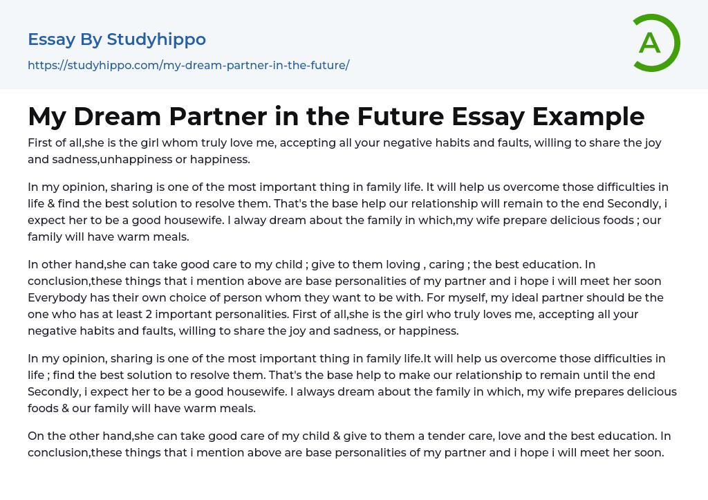 My Dream Partner in the Future Essay Example