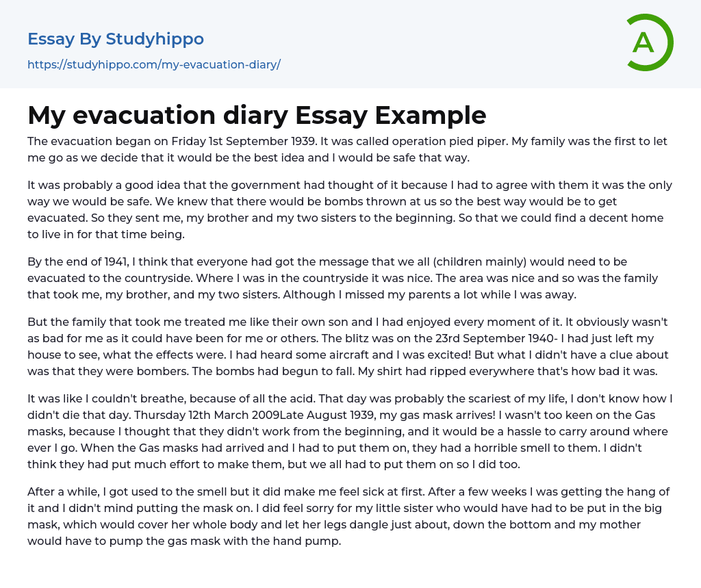 My evacuation diary Essay Example