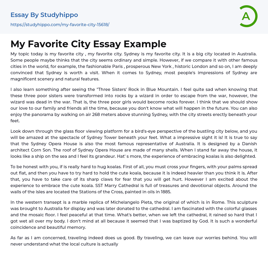My Favorite City Essay Example