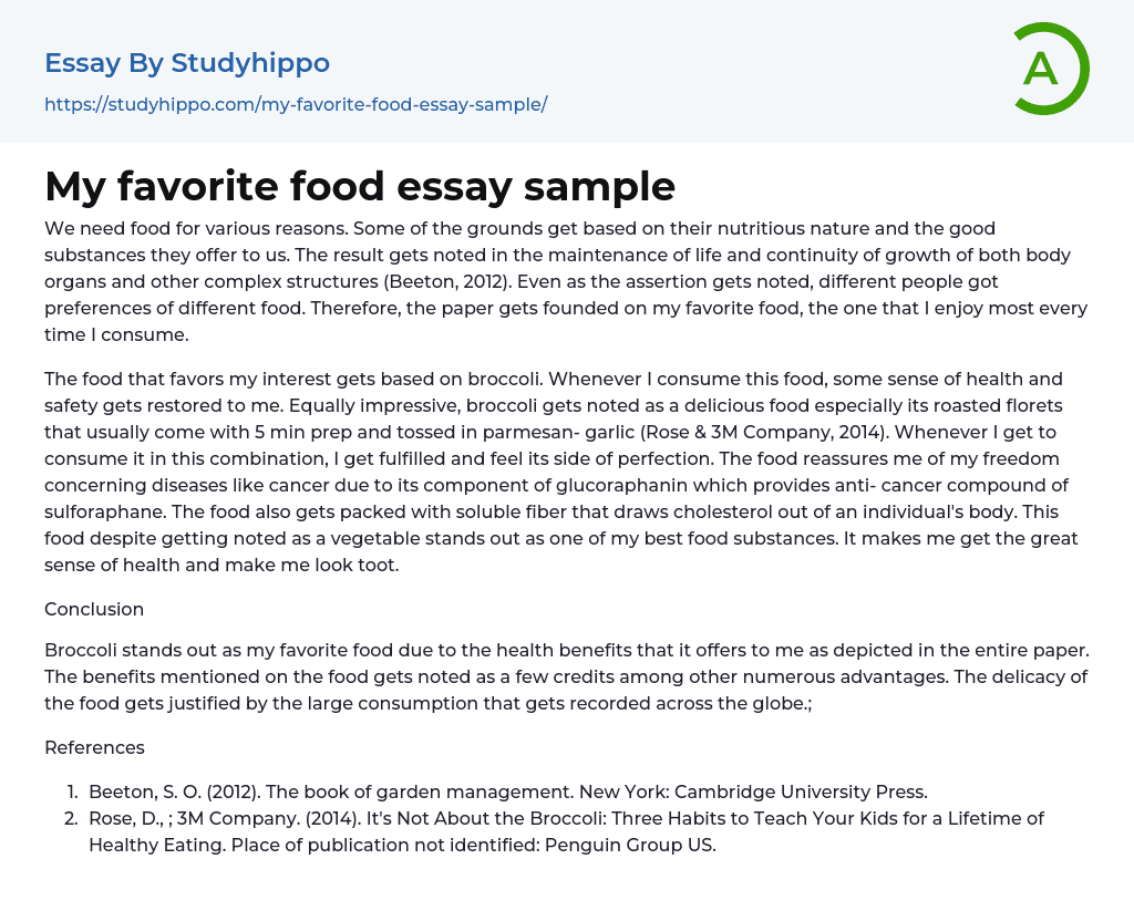 My Favorite Food Essay Sample StudyHippo