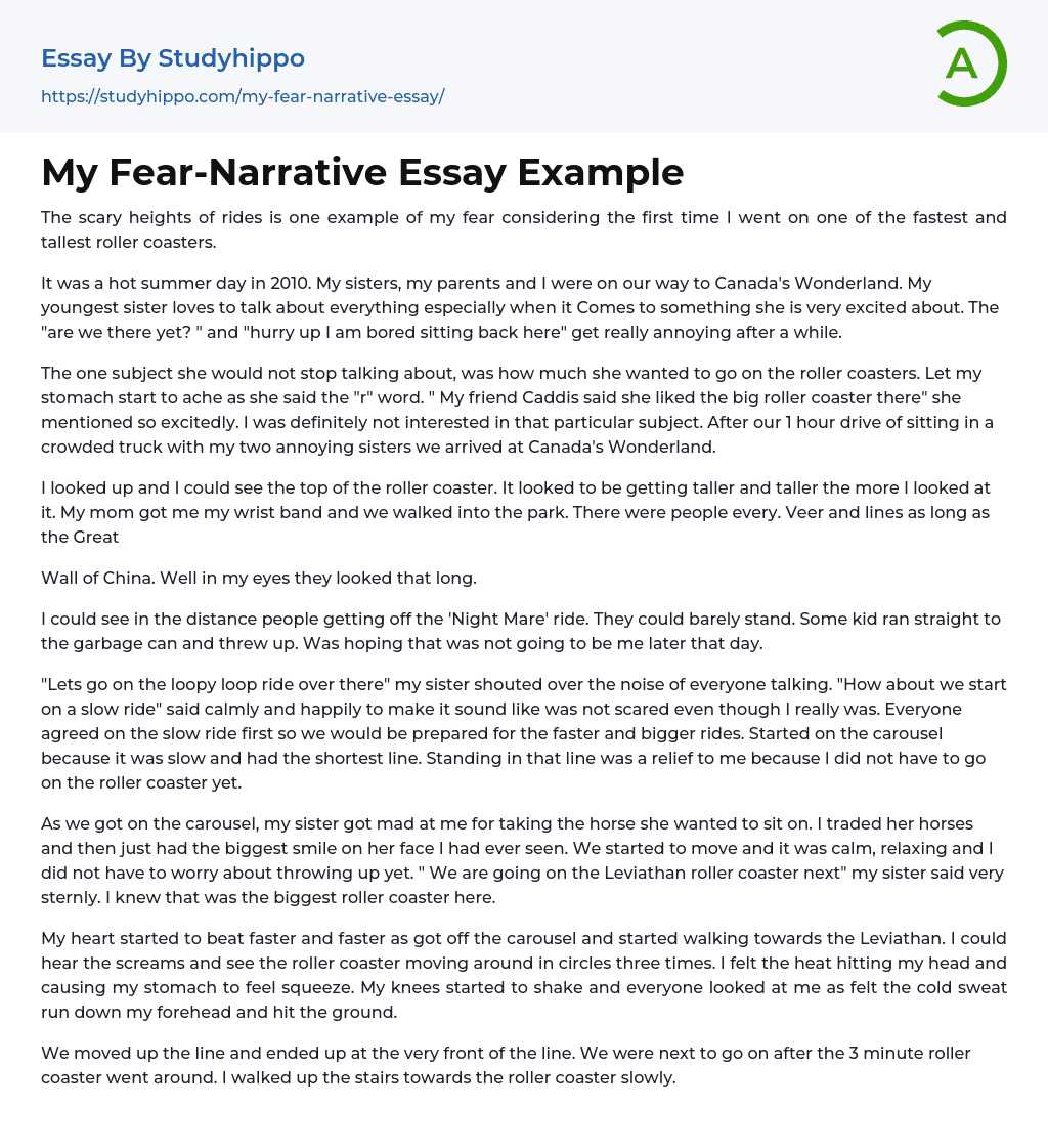 My Fear-Narrative Essay Example