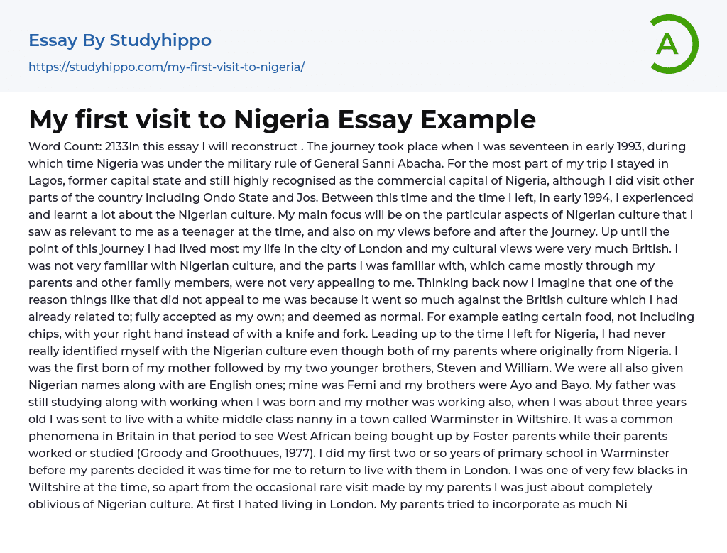 write an essay about your nigeria
