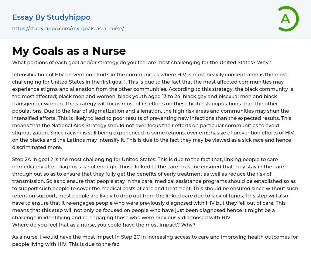 My Goals as a Nurse Essay Example
