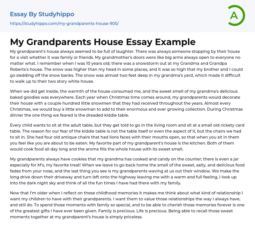 My Grandparents House Essay Example