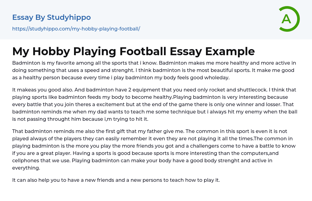 My Hobby Playing Football Essay Example