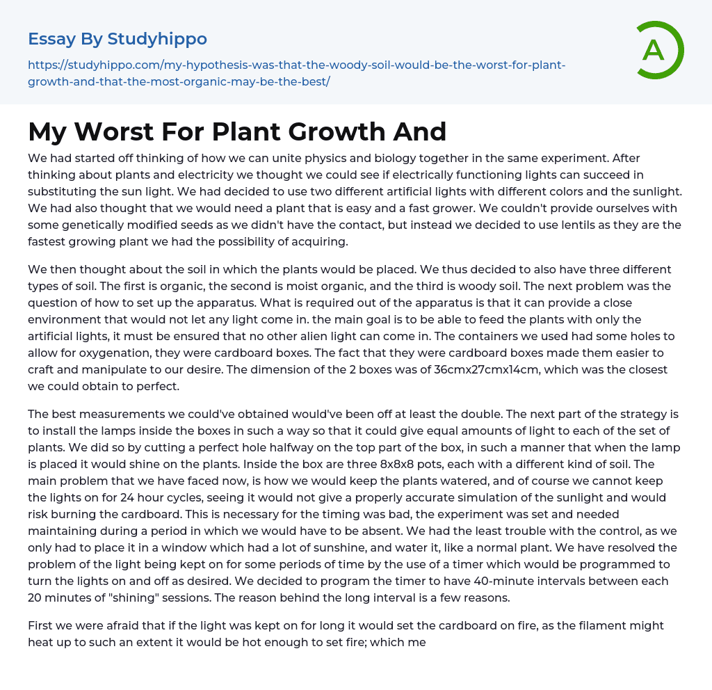 My Worst For Plant Growth And Essay Example