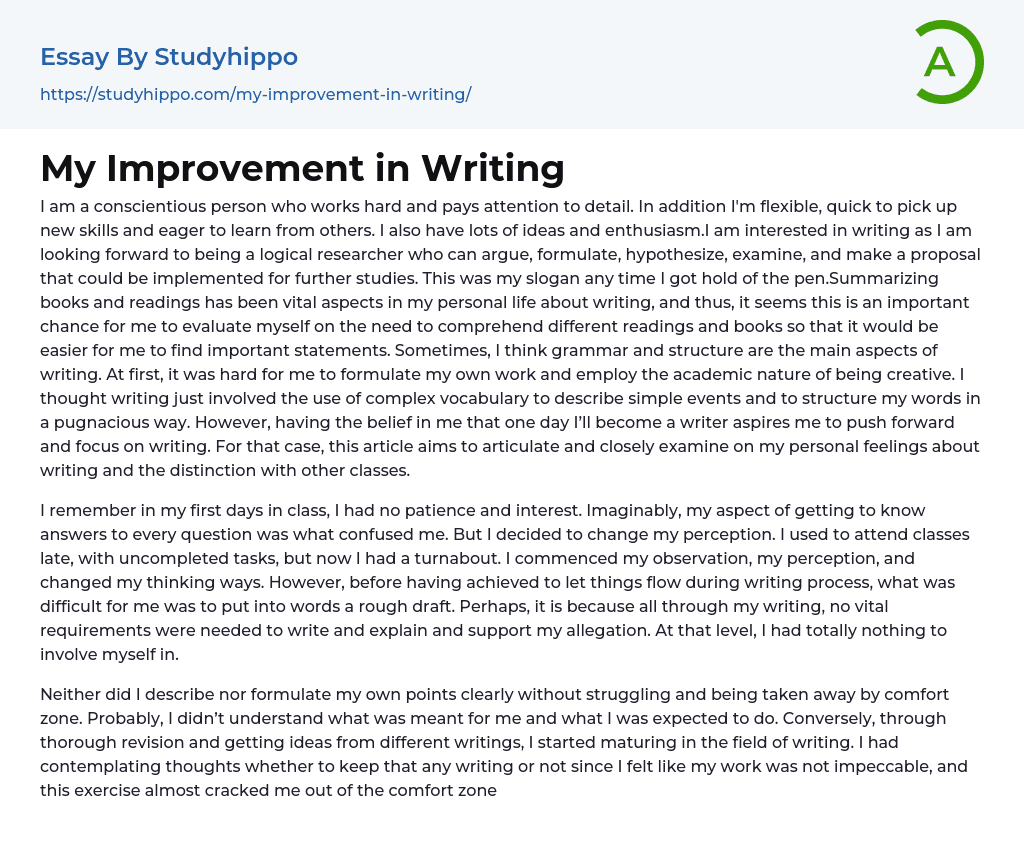 My Improvement in Writing Essay Example