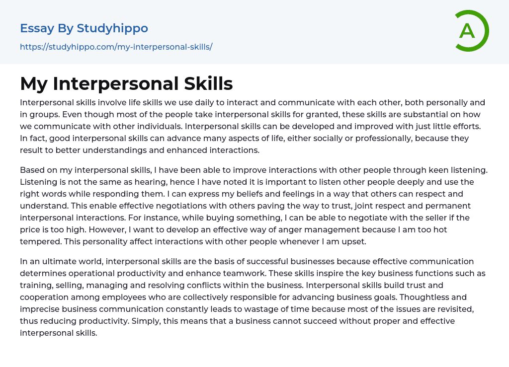 My Interpersonal Skills Essay Example