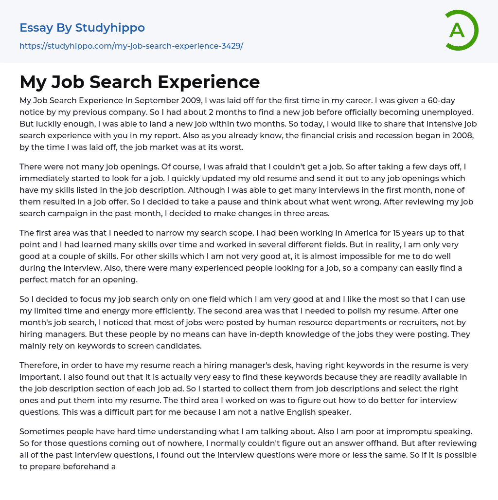 My Job Search Experience Essay Example