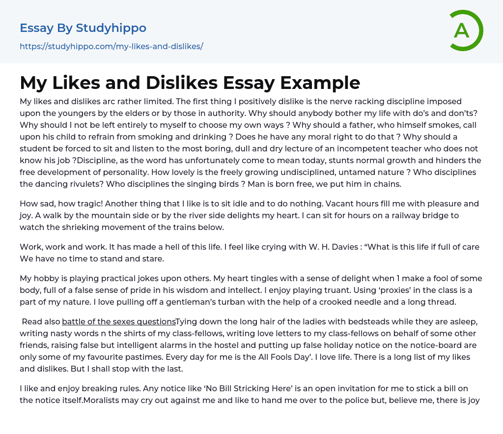 My Likes and Dislikes Essay Example
