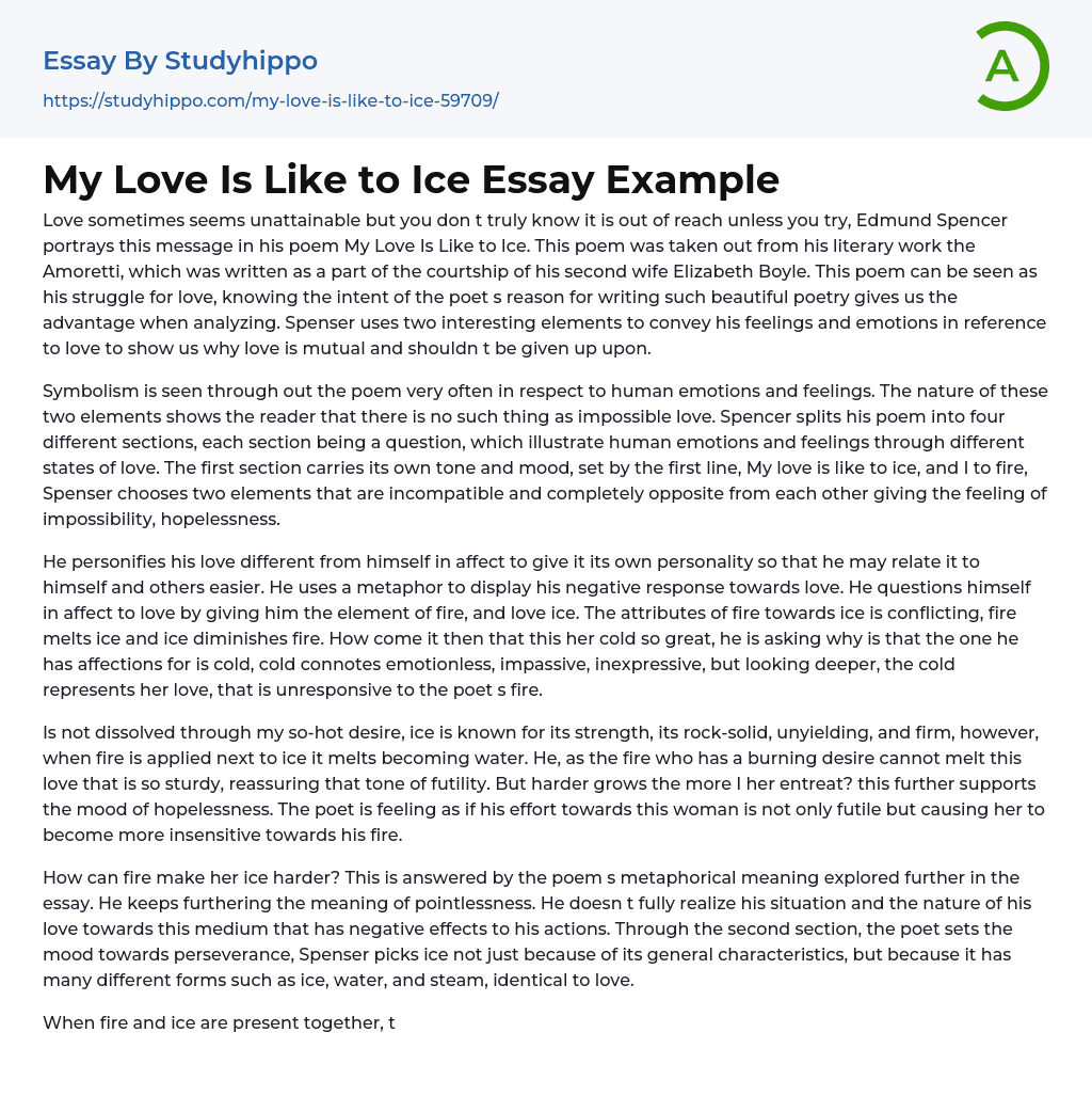 My Love Is Like to Ice Essay Example