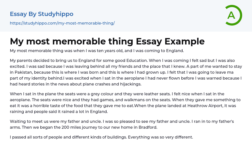 My most memorable thing Essay Example