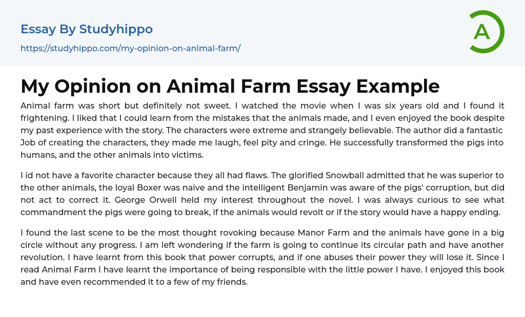 My Opinion on Animal Farm Essay Example
