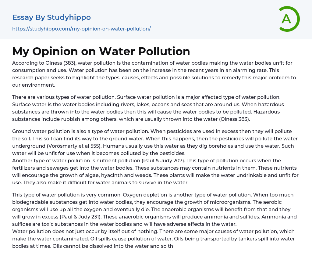 opinion essay about water pollution