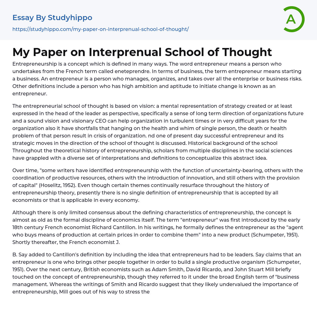 My Paper on Interprenual School of Thought Essay Example