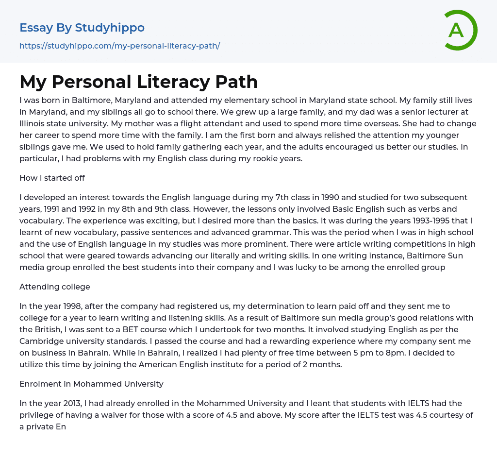 My Personal Literacy Path Essay Example