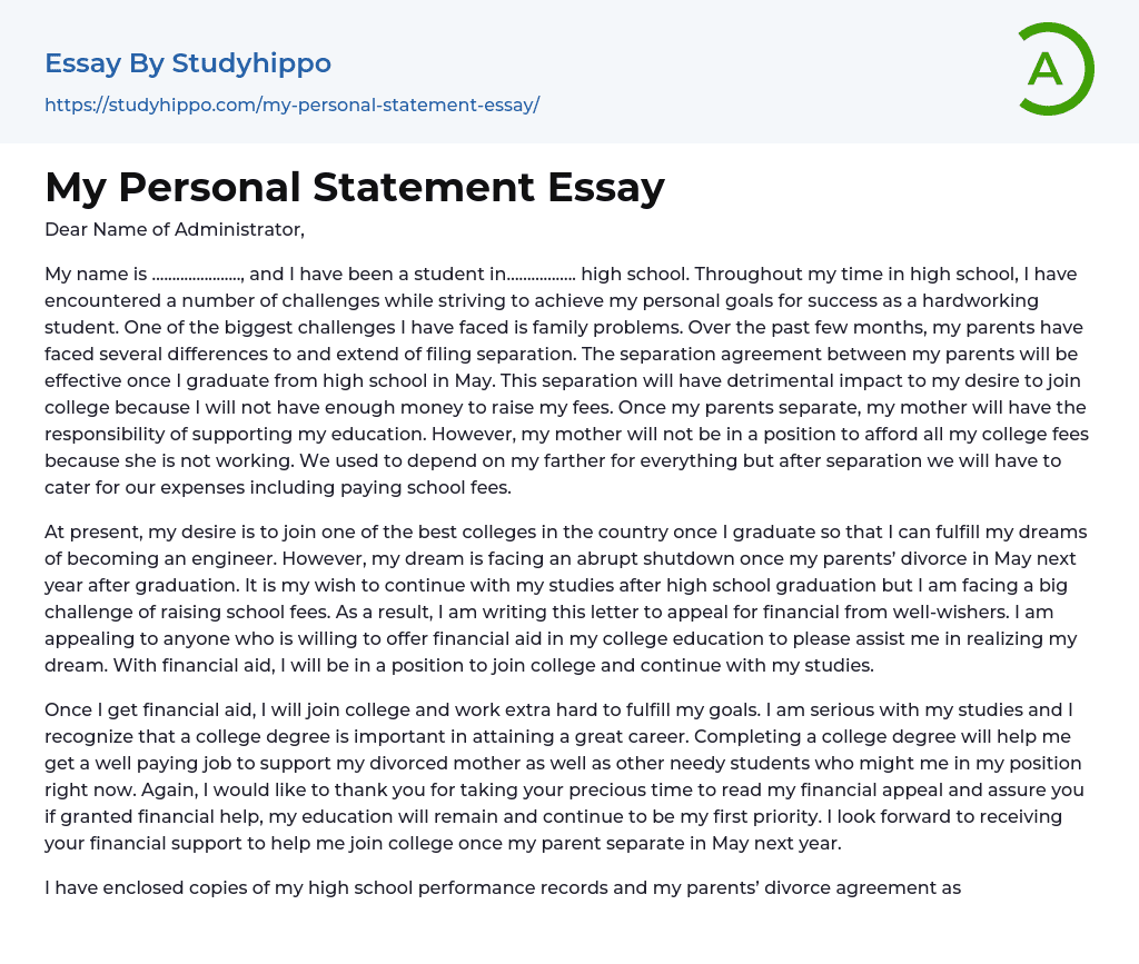 My Personal Statement Essay