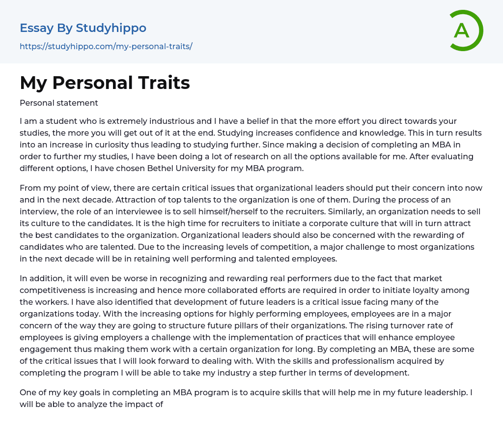 My Personal Traits Essay Example