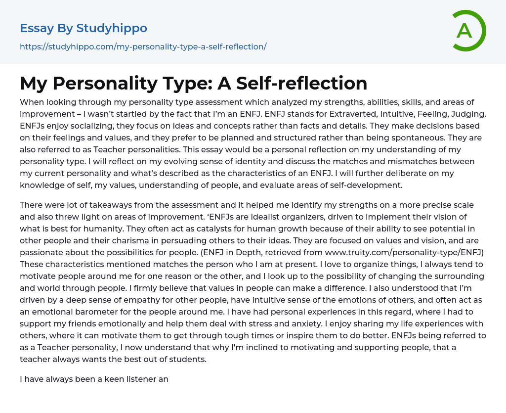 My Personality Type: A Self-reflection Essay Example
