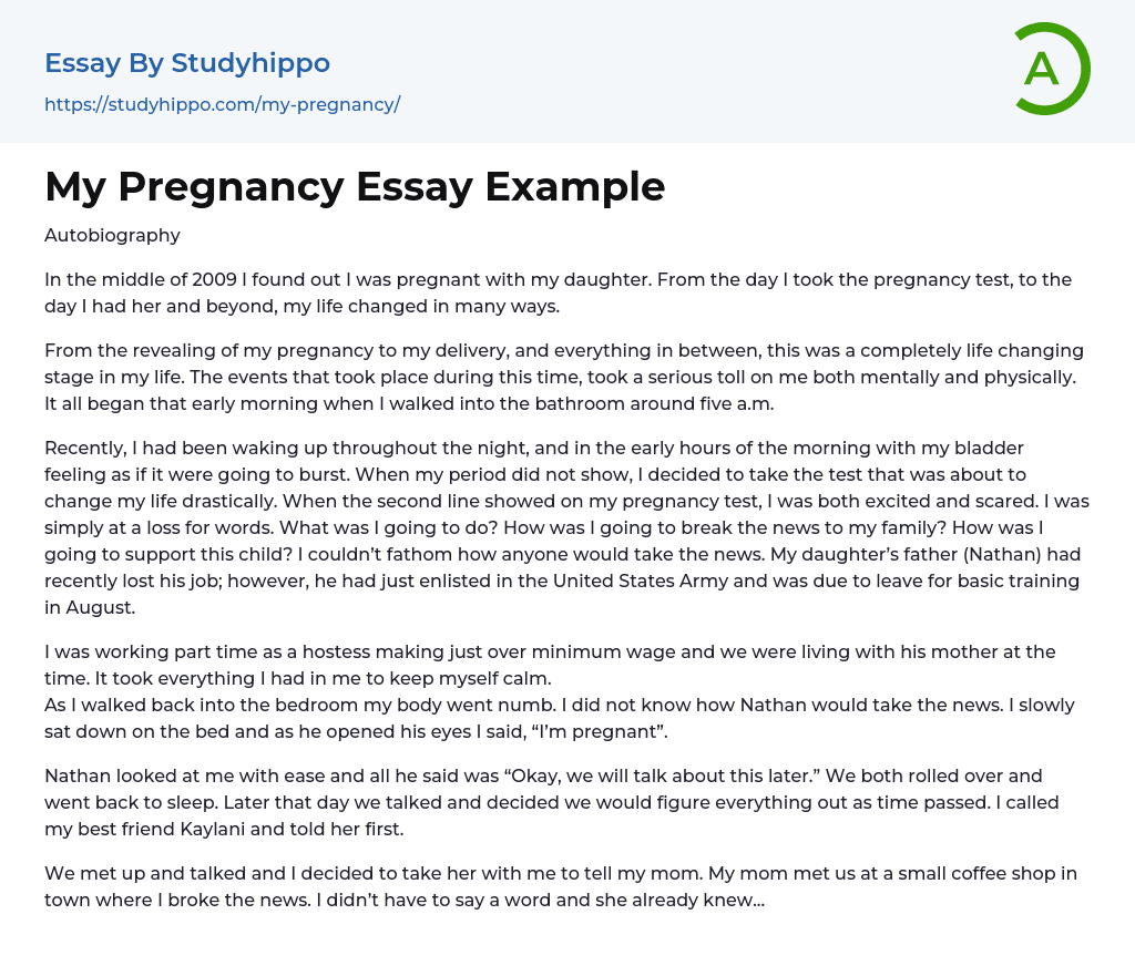 My Pregnancy Essay Example