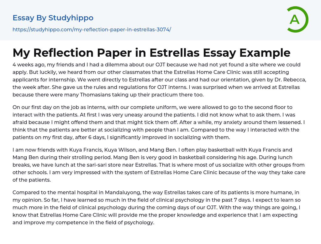 My Reflection Paper in Estrellas Essay Example