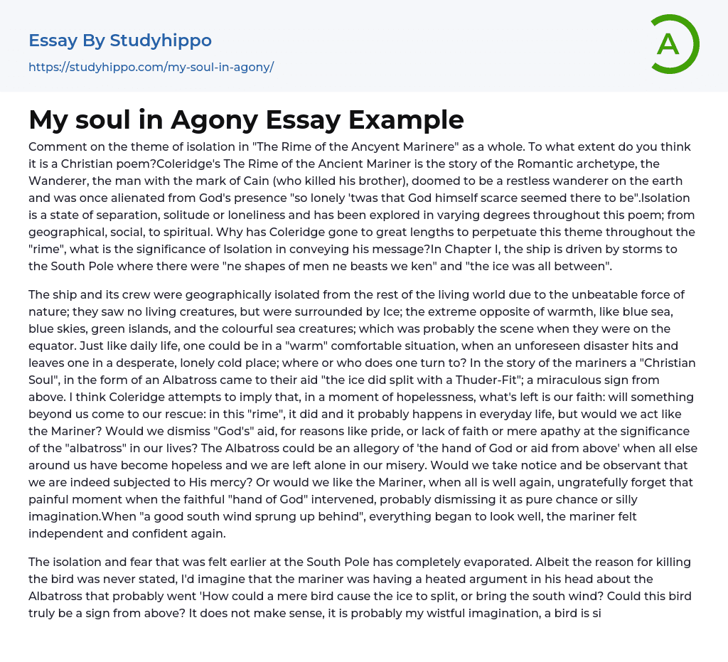 My soul in Agony Essay Example