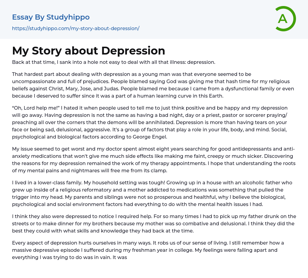 My Story about Depression Essay Example