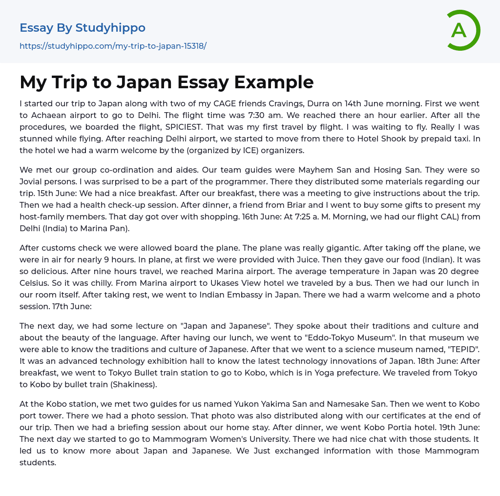 My Trip to Japan Essay Example