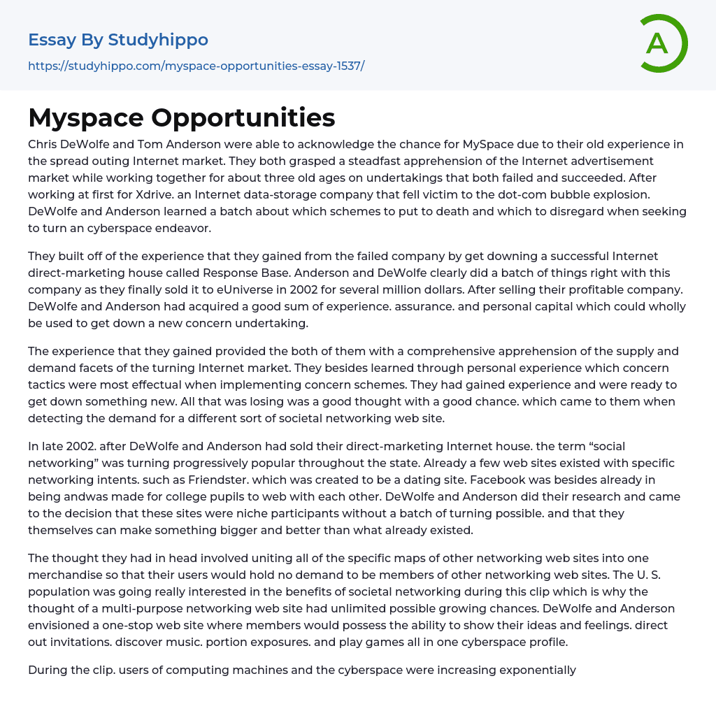 Myspace Opportunities Essay Example