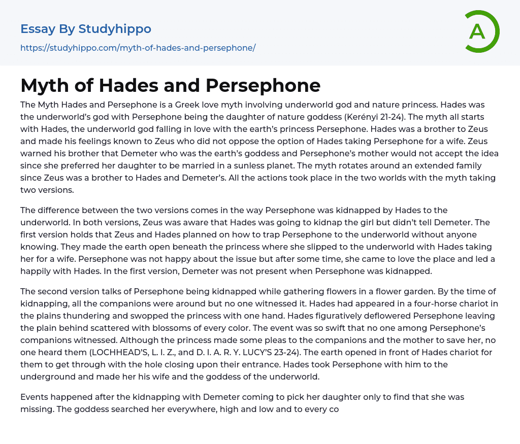 Myth of Hades and Persephone Essay Example