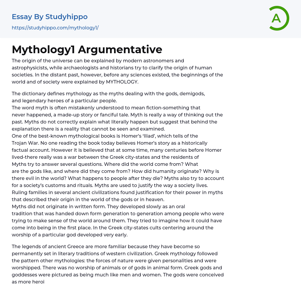 Mythology1 Argumentative Essay Example
