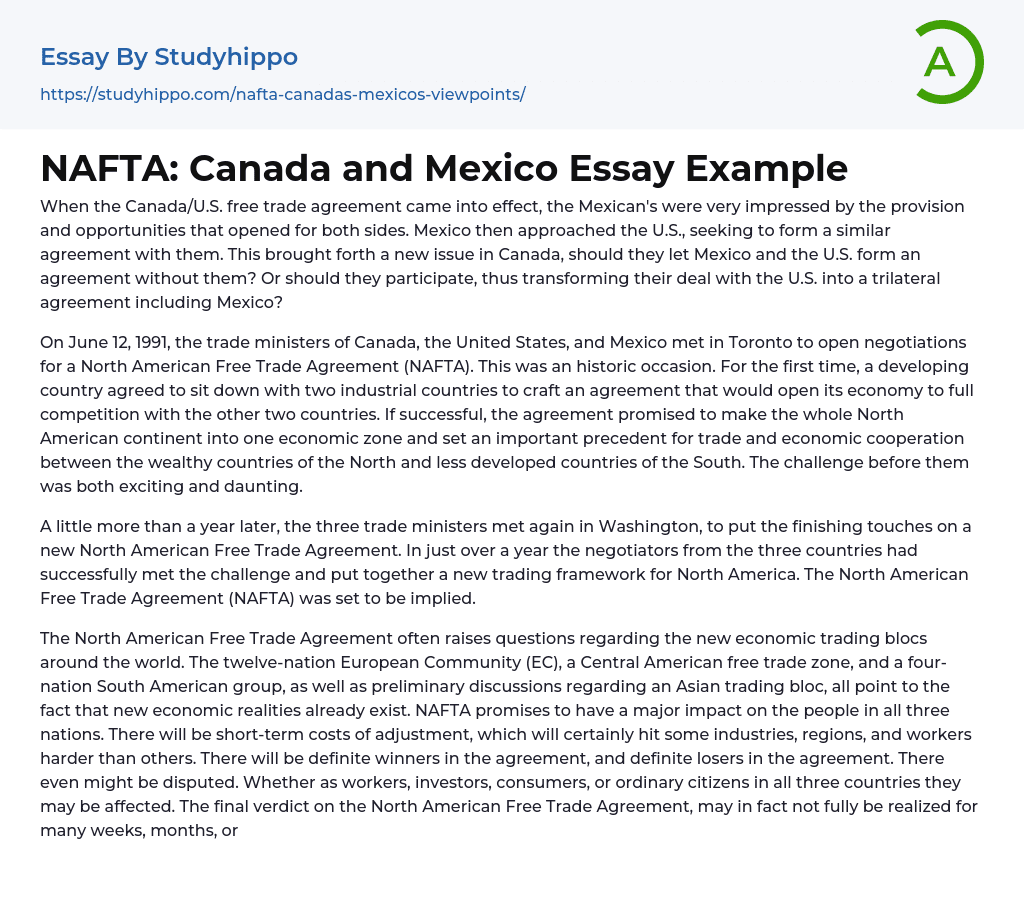 NAFTA: Canada and Mexico Essay Example
