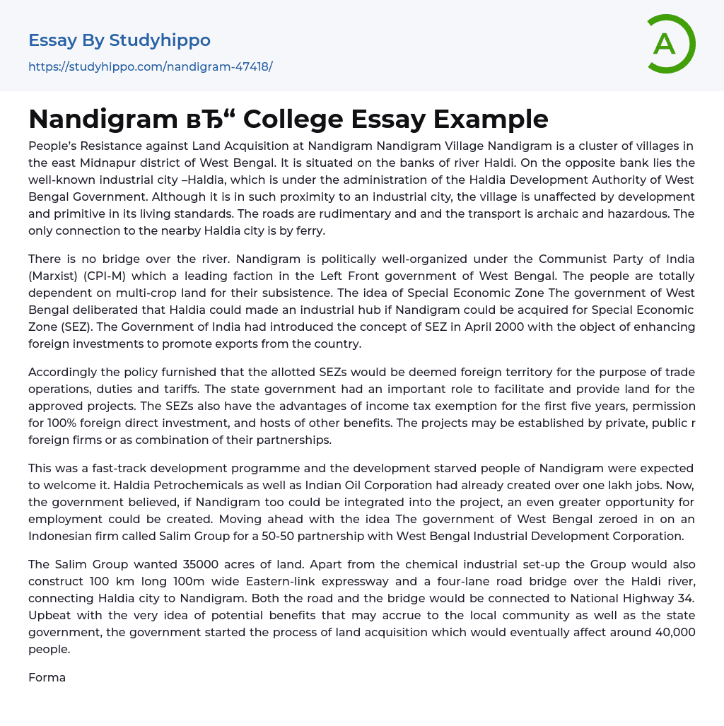 Nandigram College Essay Example