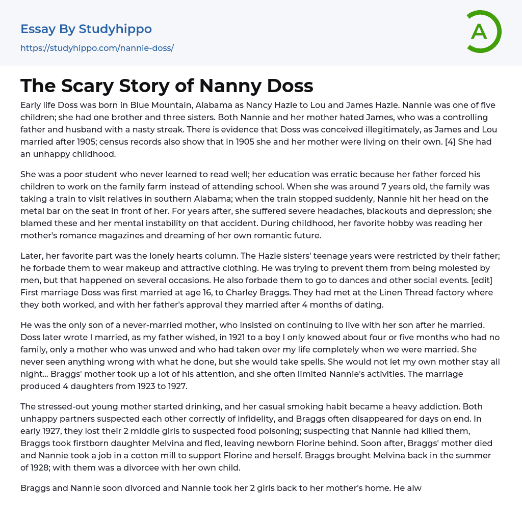 The Scary Story of Nanny Doss Essay Example