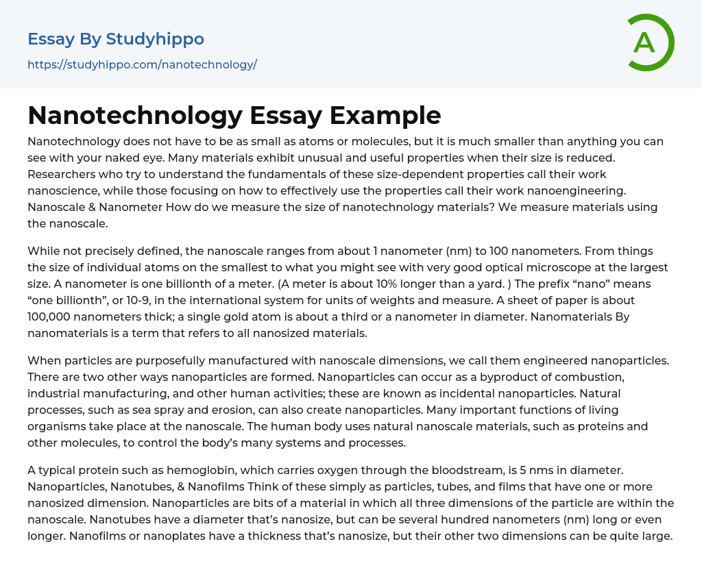 Nanotechnology Essay Example