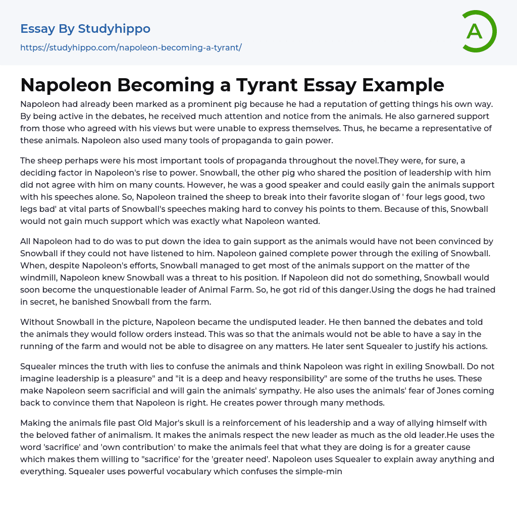 Napoleon Becoming a Tyrant Essay Example