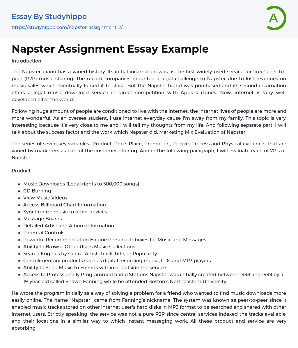 Napster Assignment Essay Example