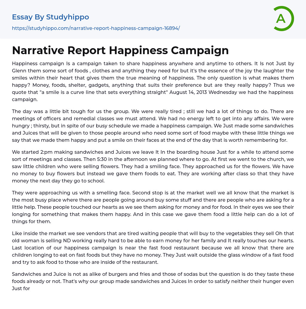 Narrative Report Happiness Campaign Essay Example
